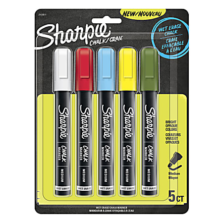 Sharpie® Wet-Erase Chalk Markers, Medium Point, Assorted Colors, Pack Of 5 Markers