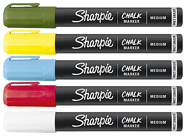 SHARPIE Chalk Markers, Wet Erase Chalk Pens, Assorted Colours, 5 Count