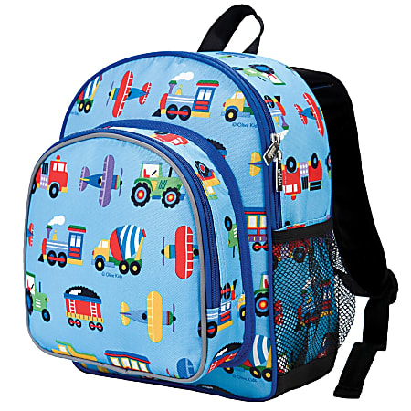 Wildkin Pack 'N Snack Laptop Backpack, Olive Kids Trains, Planes & Trucks
