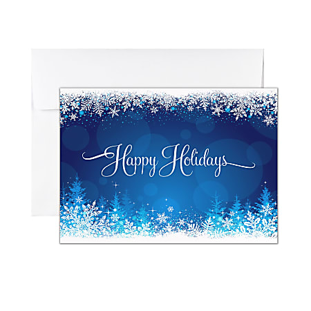 Custom Full-Color Holiday Cards With Envelopes, 7" x 5", Snowy Glow, Box Of 25 Cards