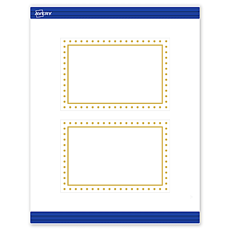 Avery® Print-To-The-Edge Postcards With Sure Feed® Technology, S00-DJ1-PRMWC10, Rectangle, 4" x 6", Matte White, Preprinted Gold Border with Gold Dots Design, Pack Of 20