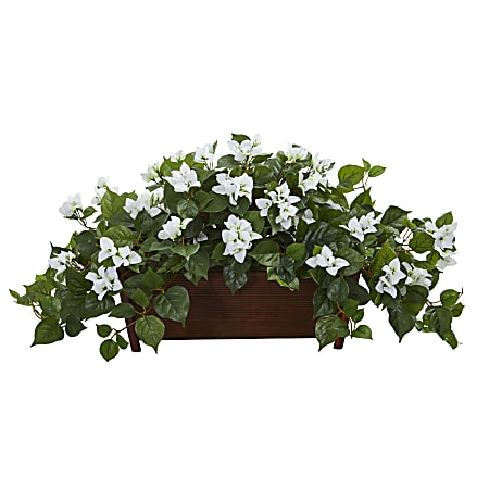 Nearly Natural Bougainvillea 18”H Artificial Plant With Decorative Planter, 18”H x 40”W x 22”D, White/Brown