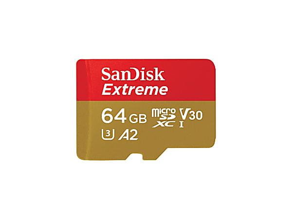 SanDisk Extreme - Flash memory card (microSDXC to SD adapter included) - 64 GB - A2 / Video Class V30 / UHS-I U3 / Class10 - microSDXC UHS-I