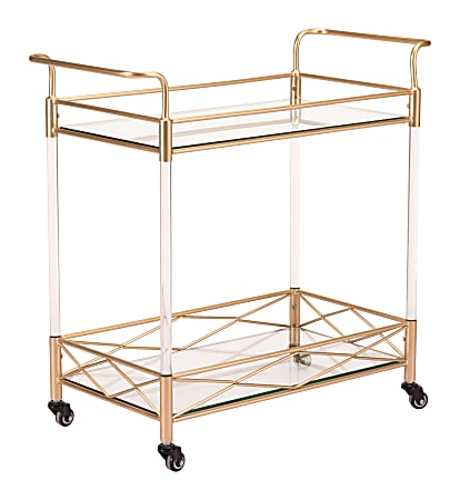 Zuo Modern Lucite 2-Shelf Steel Bar Cart, Gold