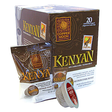 Copper Moon® World Coffees Aroma-Pods, Kenyan, 7.76 Oz, Carton Of 20
