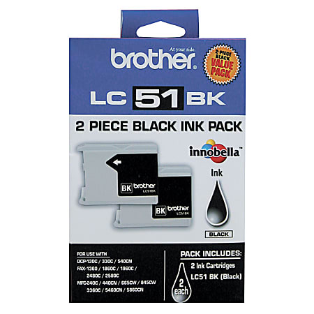 Brother® LC51 Black Ink Cartridges, Pack Of 2, LC512PKS