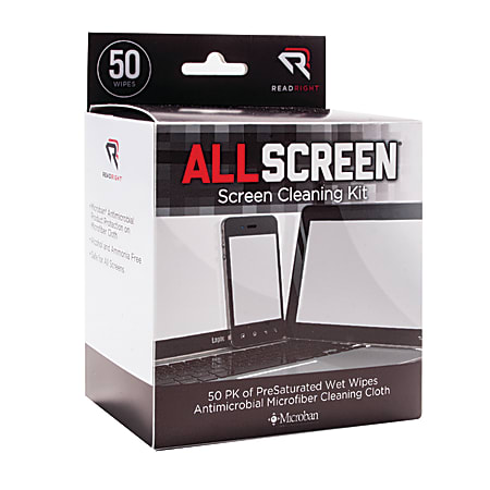 Advantus Read/Right Screen Cleaning Kit - For Display Screen - Alcohol-free, Ammonia-free, Reusable, Antimicrobial, Anti-bacterial, Prevents Germs - MicroFiber - 50 / Box - Assorted