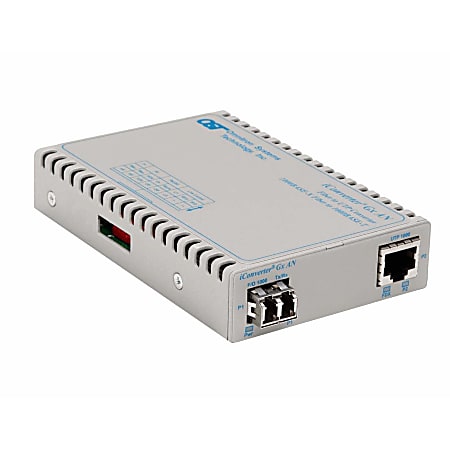 Omnitron iConverter 1000Mbps Gigabit Ethernet Fiber Media Converter RJ45 LC Multimode 550m - 1x 1000BASE-T; 1x 1000BASE-SX; Standalone - 8506N-0-B