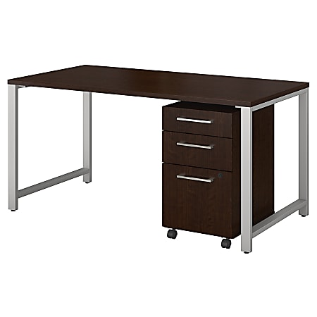 Bush Business Furniture 400 Series Table Desk With 3 Drawer Mobile File Cabinet, 60"W x 30"D, Mocha Cherry, Standard Delivery