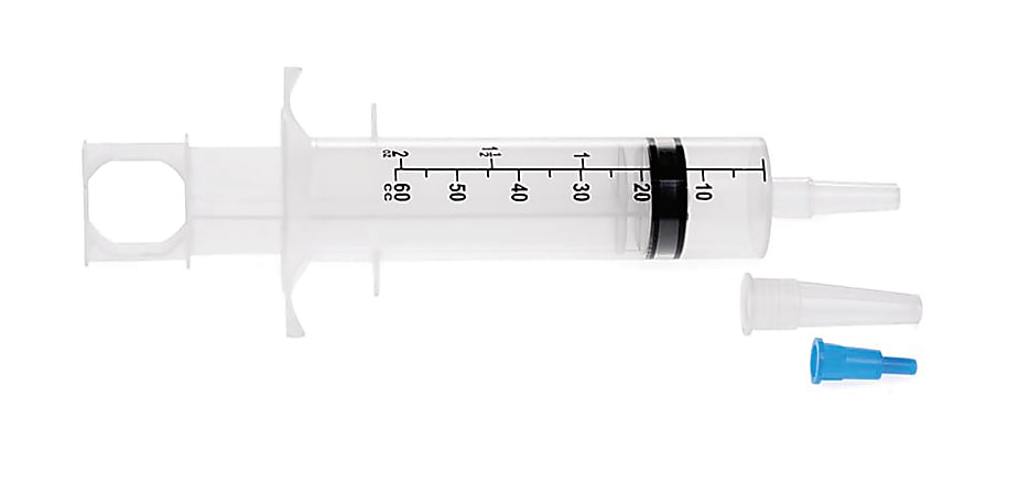 Medline Enteral Feeding And Irrigation Syringes, 60 CC, Blue/Clear, Case Of 30