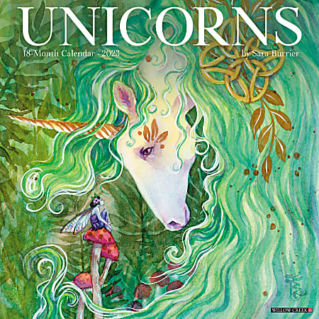 Willow Creek Press Animals Monthly Wall Calendar, 12” x 12”, Unicorns By Sara Burrier, January To December 2023