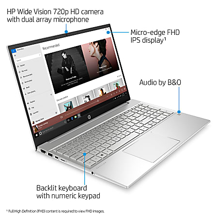 HP Pavilion Laptop 15-eg0027od, 15.6" HD Screen, Intel® Core™i7-1165G7, 8GB Memory, 256GB Solid State Drive, Wi-Fi 6, Windows® 10 Pro, 1M6U3UA#ABA