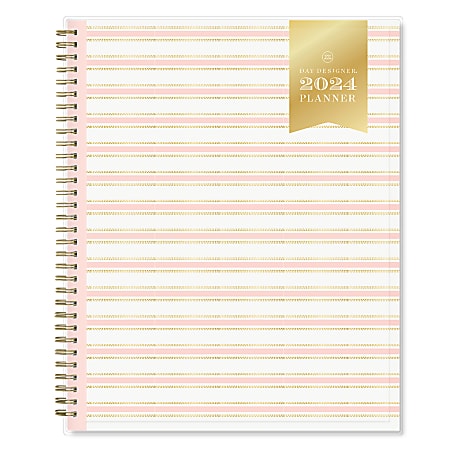 2024 Day Designer Weekly/Monthly Planning Calendar, 8-1/2" x 11", Ticking Stripe Blush, January To December
