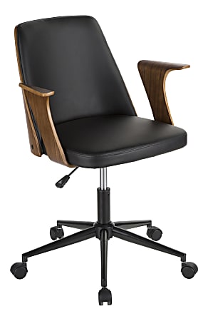 LumiSource Verdana Mid-Century Modern Mid-Back Chair, Black/Walnut