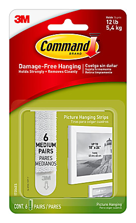 Command Medium Picture Hanging Strips 6 Pairs 12 Command Strips Damage Free  Hanging for Christmas Decor White - Office Depot