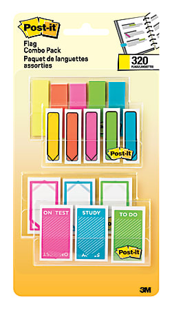 Post-it® Flag Combo Pack, 1/2" & 1", Assorted Colors, 20 Flags Per Pad, Pack Of 16 Pads