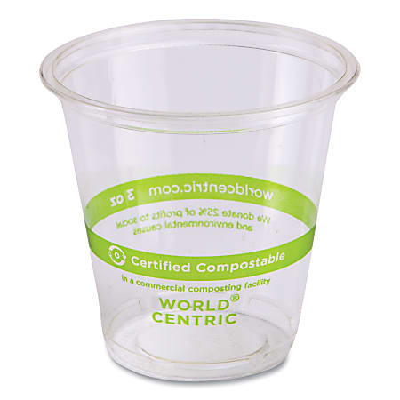 World Centric® PLA Cold Cups, 3 Oz, Clear, Carton Of 2,500 Cups