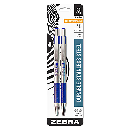 Zebra® G-301 Retractable Gel Ink Pens, Medium Point,