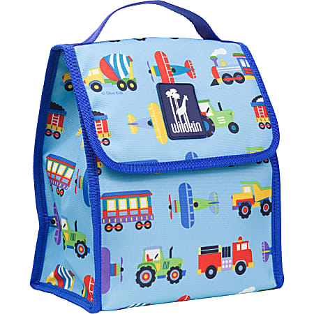 Wildkin Munch 'N Lunch Bag, 10"H x 8 1/2"W x 5"D, Olive Kids Trains, Planes, Trucks