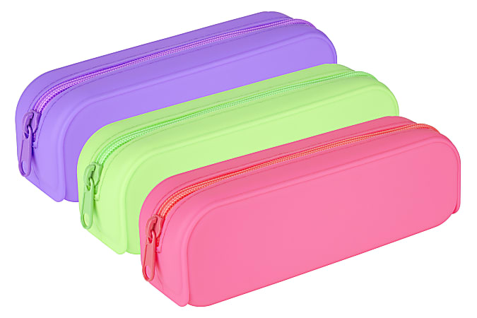Divoga™ Tubular Silicone Pencil Pouch, 8"H x 2"W x 2 1/2"D, Assorted Colors