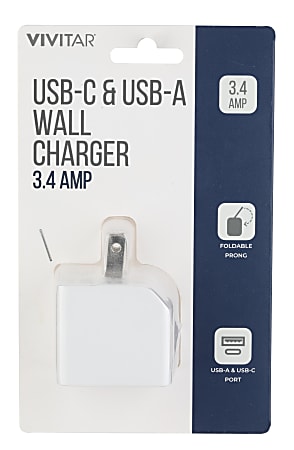 Vivitar USB-C And USB-A Wall Charger, White, NIL6004-WHT-STK-24