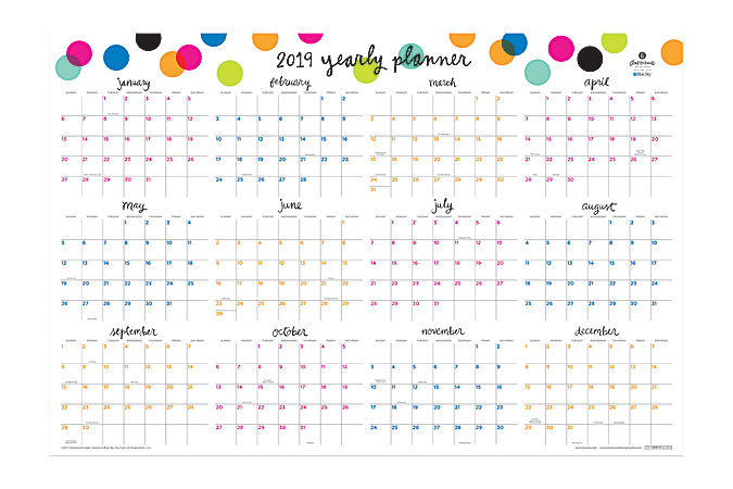 Blue Sky™ Ampersand Dry-Erase 18-Month Yearly Wall Calendar, 24" x 36", Dots, July 2018 to December 2019