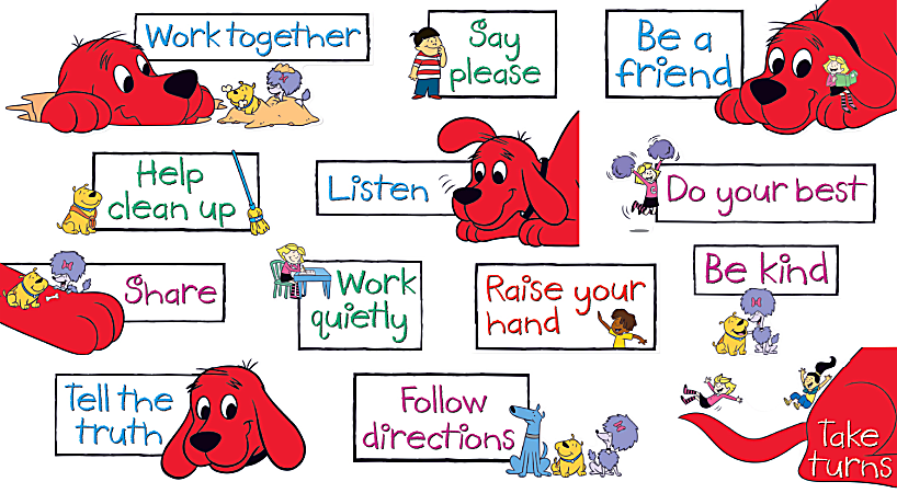 Scholastic Teacher's Friend Clifford The Big Red Dog® Class Rules Mini Bulletin Board Set, Pre-K - Grade 2