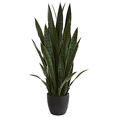 Nearly Natural Sansevieria 38" Artificial Plant With Pot, Green/Black