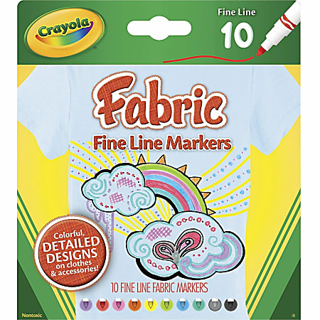 Crayola® Bright Fabric Markers, Set Of 10, Fine Point, Assorted Colors