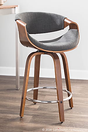 LumiSource Curvini 24 Counter Stools Charcoal SeatWalnut Frame Set Of 2 Stools Office Depot