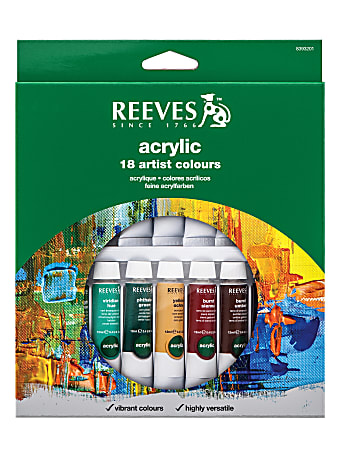 Reeves Acrylic Paint Set 0.34 Oz Set Of 18 Office Depot