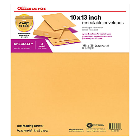 Office Depot® Brand Reusable Seal Catalog Envelopes, 10" x 13", Brown, Pack Of 3