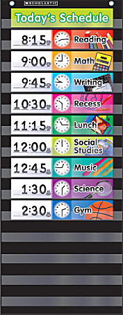 Scholastic Teacher Resources Pocket Chart, Daily Schedule, 13" x 33", Black, Kindergarten to Grade 5