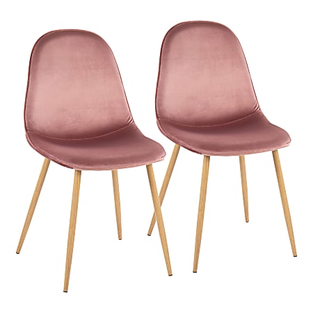 LumiSource Pebble Dining Chairs, Pink/Natural Wood, Set Of 2 Chairs