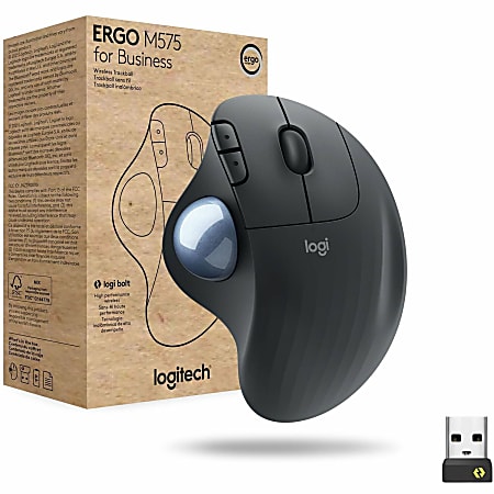Logitech ERGO M575 Wireless Trackball Mouse for Business - Ergonomic Design, Logi Bolt, Bluetooth, Graphite - 910006197