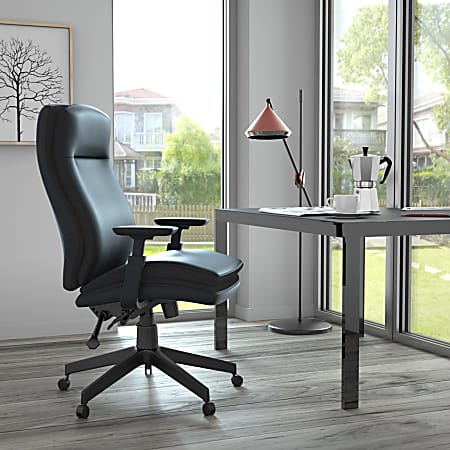 Lorell Soft High-back Executive Office Chair - Black Vinyl Seat - Black Vinyl Back - Black Frame - High Back - 5-star Base - Armrest - 1 Each