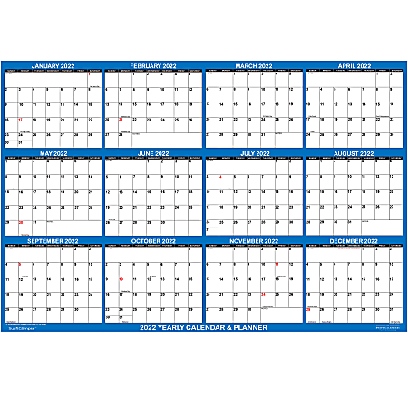 SwiftGlimpse Erasable Yearly Wall Calendar, 36" x 54", Navy, January to December 2022