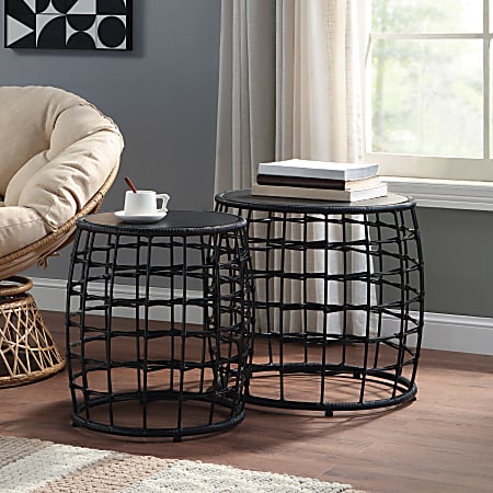 Office Star Cambria Drum Nesting Tables, 22-3/4”H x 25”W x 25”D, Black ...
