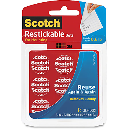 Scotch Restickable Clear Mounting Tabs - 0.88" Width x 1" Length - Removable, Reusable, Photo-safe, Stain Resistant, Double-sided - 18 / Pack - Clear