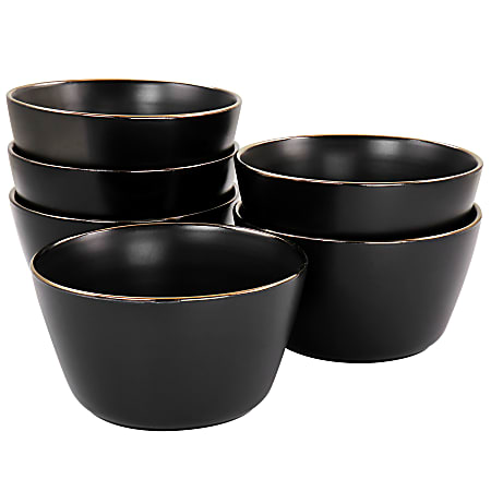 Elama Paul 6-Piece Stoneware Bowl Set, Matte Black/Gold