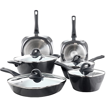 Soho Lounge By Gibson Diamond 10-Piece Aluminum Ceramic Nonstick Cookware Set, Black