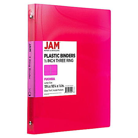 JAM PAPER 3 Ring Plastic Binder, 0.5 inch, Pink