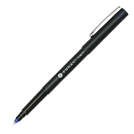 FORAY® Rollerball Pens, Fine Point, 0.7 mm, Black Barrel, Blue Ink, Pack Of 36