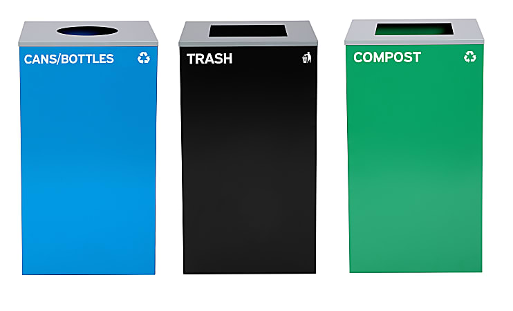 Alpine Industries Stainless-Steel Open Top Cans/Bottles Recycling, Compost And Trash Can Set, 29 Gallons,Black/Blue/Green - ALP4450-BLK-KIT34