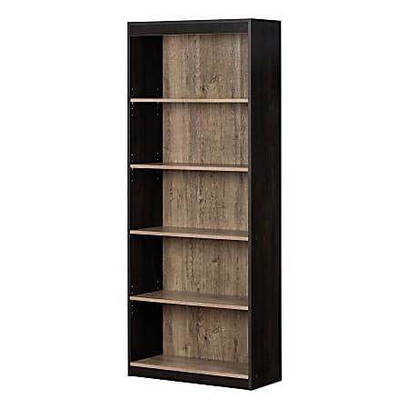 South Shore Axess 68-3/4"H 5-Shelf Bookcase, Weathered Oak/Rubbed Black