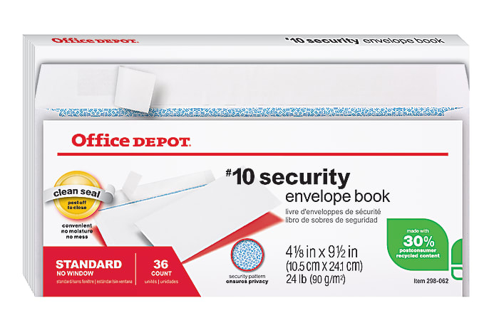 Office Depot® Brand Envelope Book, #10, 4 1/8" x 9 1/2", White, 30% Recycled, Book Of 36
