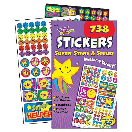 Trend® Sticker Pad, Super Stars And Smiles, Pack Of 738