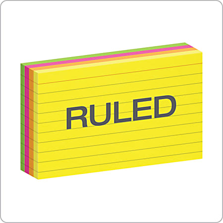 Assorted Colors Ruled 100 Per 3 x 5 100-Count Neon Index Cards 3" x 5"