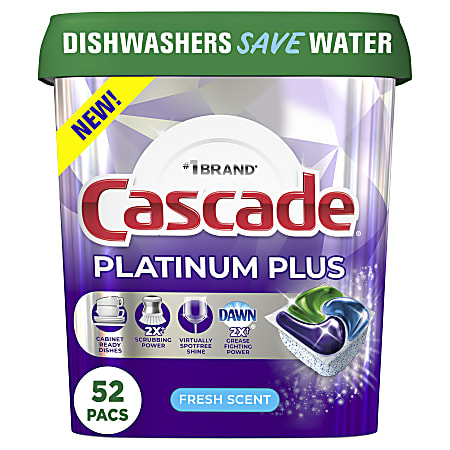 Cascade Platinum Plus ActionPacs Dishwasher Detergent Pods, Fresh Scent, 28.4 Oz, Box Of 52 Pods