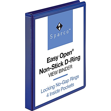 Sparco Easy Open Nonstick D-Ring View Binder - 1" Binder Capacity - D-Ring Fastener(s) - 4 Pocket(s) - Polypropylene - Navy - Non-stick, Ink-transfer Resistant - 1 Each